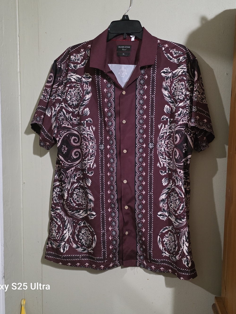 Silver Stone Burgundy Short-Sleeve Printed Button-Down Shirt Used Size Xl